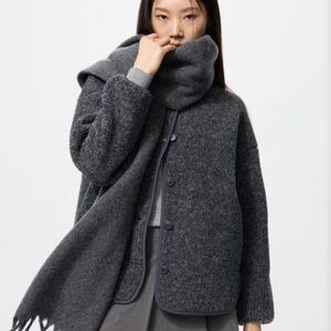 NWT- Uniqlo Pile Lined Fleece Relaxed Cardigan, Dark Gray, Size Large